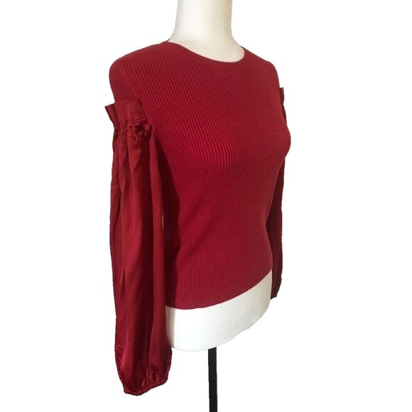 CLUB MONACO Long Satin Sleeve Ribbed Knit Sweater Size XS Red - Picture 3 of 6